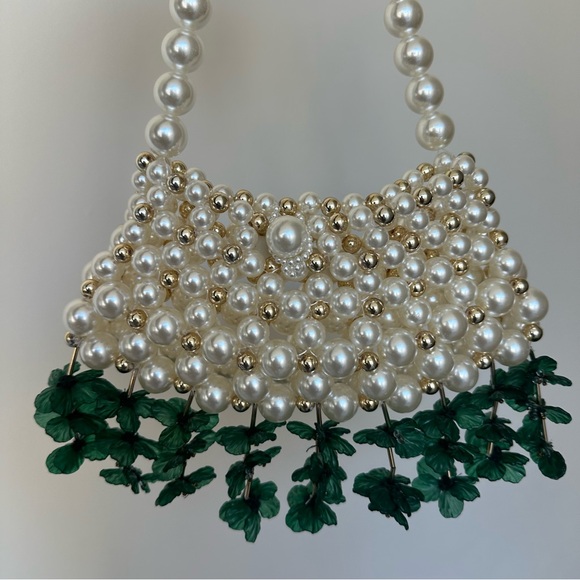 Pearl Beaded Handbag with Green Accents Tropical - Picture 4 of 6